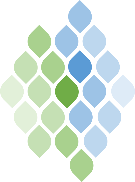 Elengi Mosaik-Icon in den Markenfarben Blau (Engineering) und Grün (Energy)